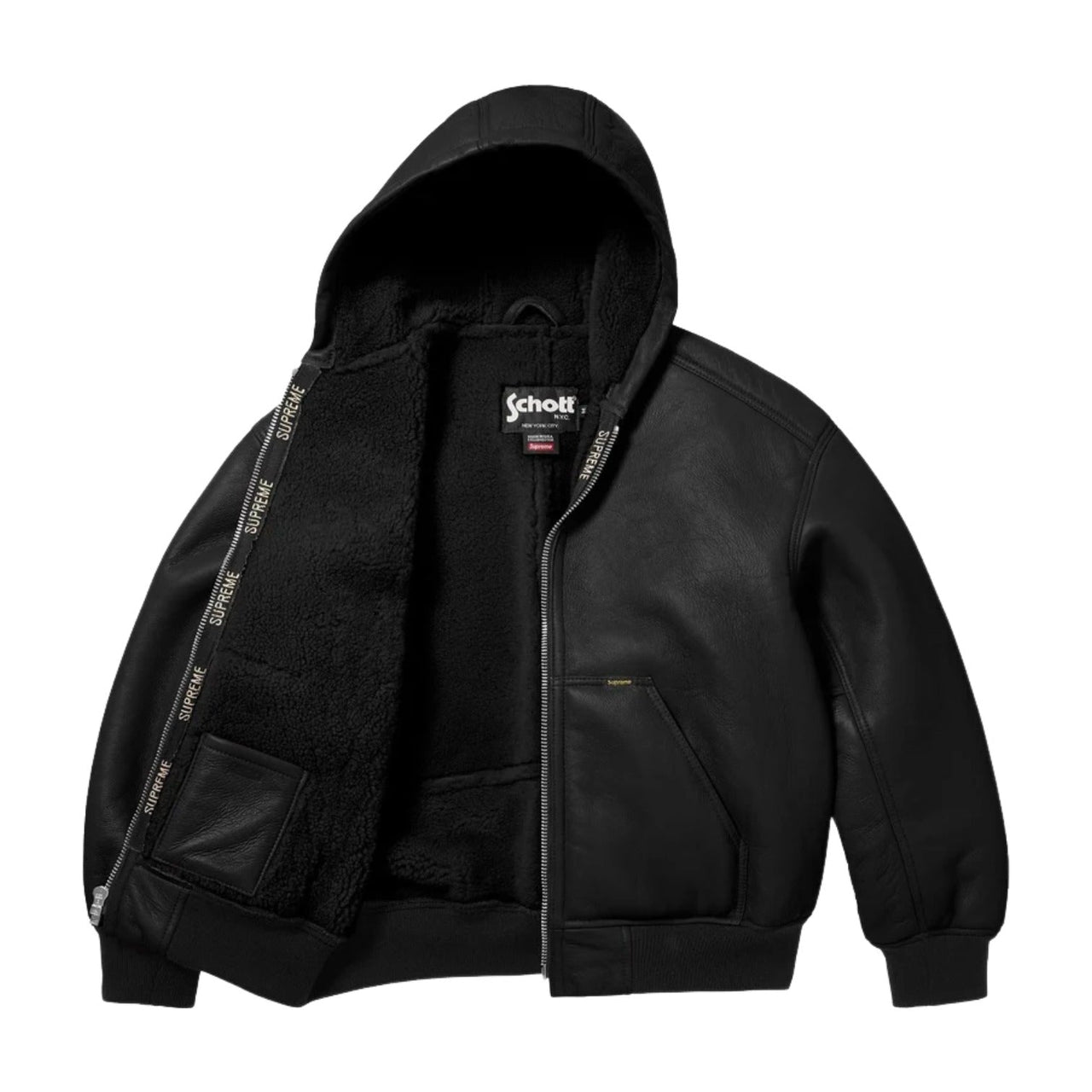 Supreme FW25 x Schott Shearling Hooded Work Jacket 'Black' SUP-FW25-051-BLK