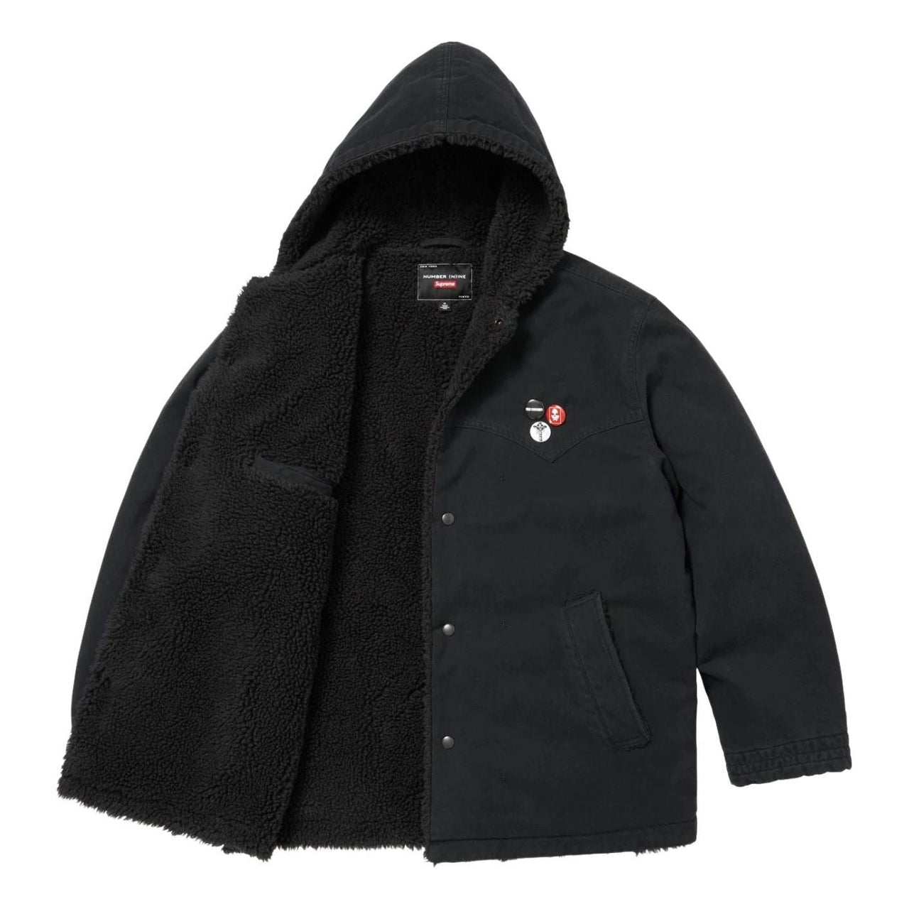 Supreme FW25 x Number (N)ine Faux Shearling Hooded Coat 'Black' FW25J49-BLACK