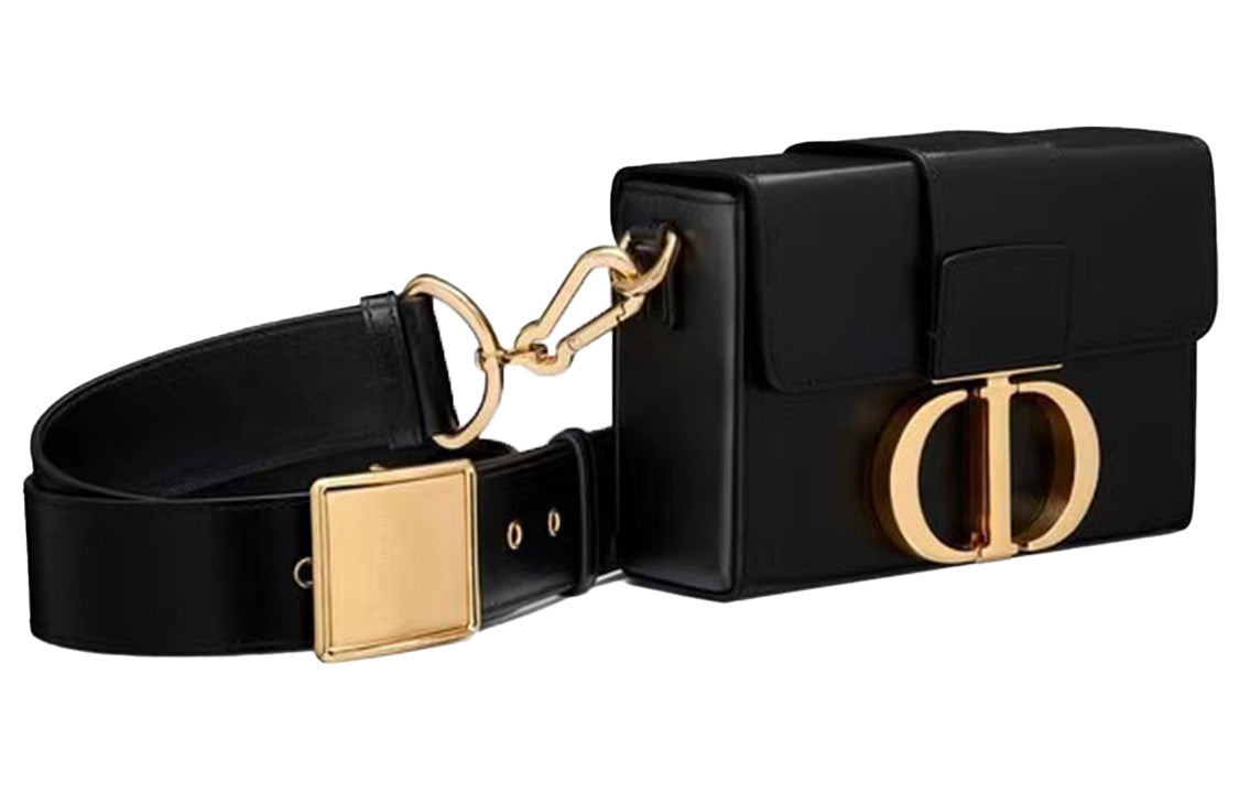 DIOR 30 Montaigne Collection Cow Leather Box Bag, Shoulder Bag, Crossbody Bag Women's Black