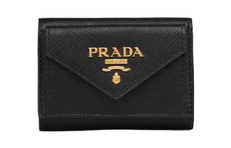 PRADA Cow Leather Wallet Mini Women's Black & Pink