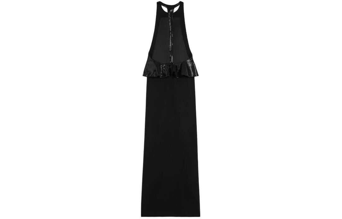 CELINE Embroidered Column Dress In Satin Lined Crepe Sleeveless Dress Women's Black