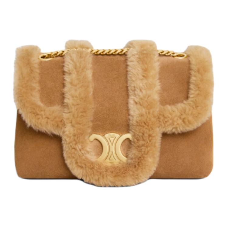 CELINE Cow Leather Suede Handbag, Shoulder Bag Medium Size Women's Smoky