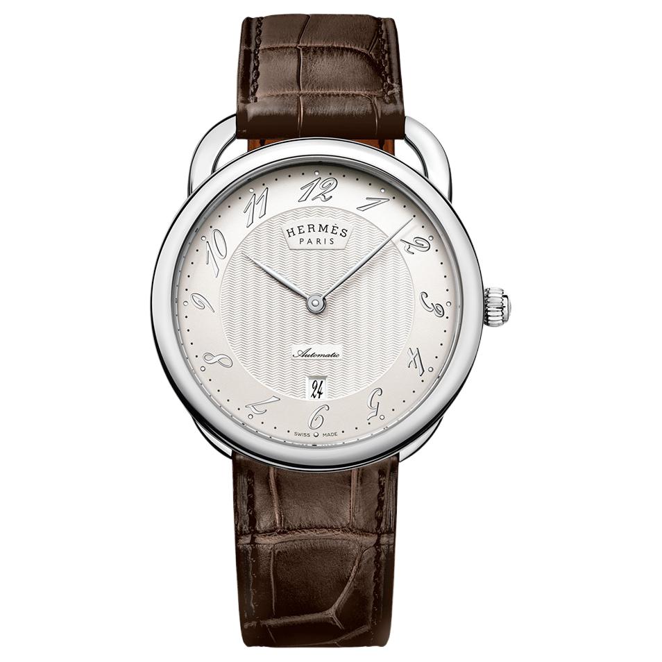 HERMES Arceau Wrist Watch Automatic Mechanical Movement Crocodile Leather Strap 40mm Silver Dial Unisex