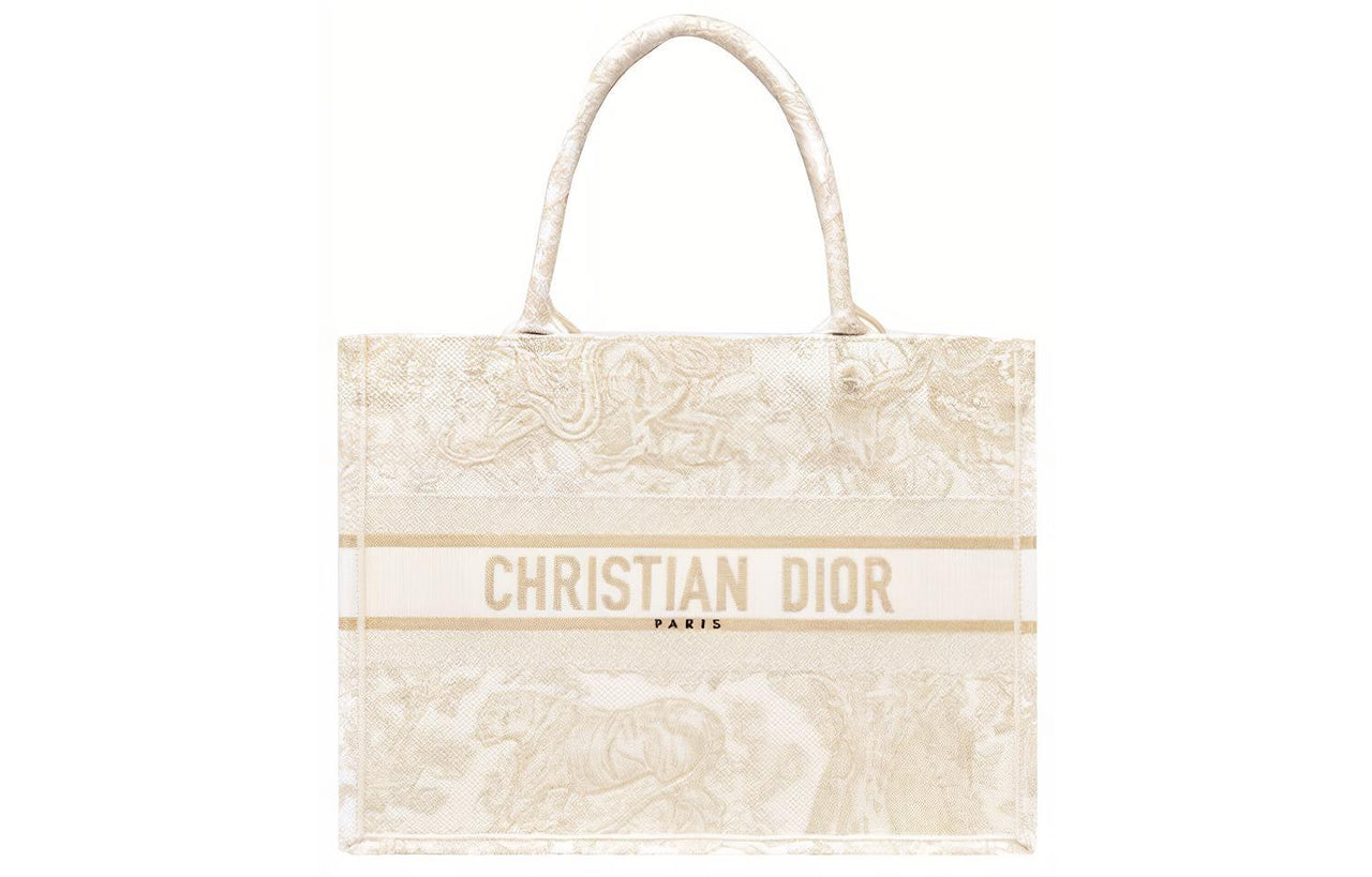 DIOR BookTote Embroidery Tote Bag Shopping Bag Shoulder Bag Handbag Medium Size Women's Gold
