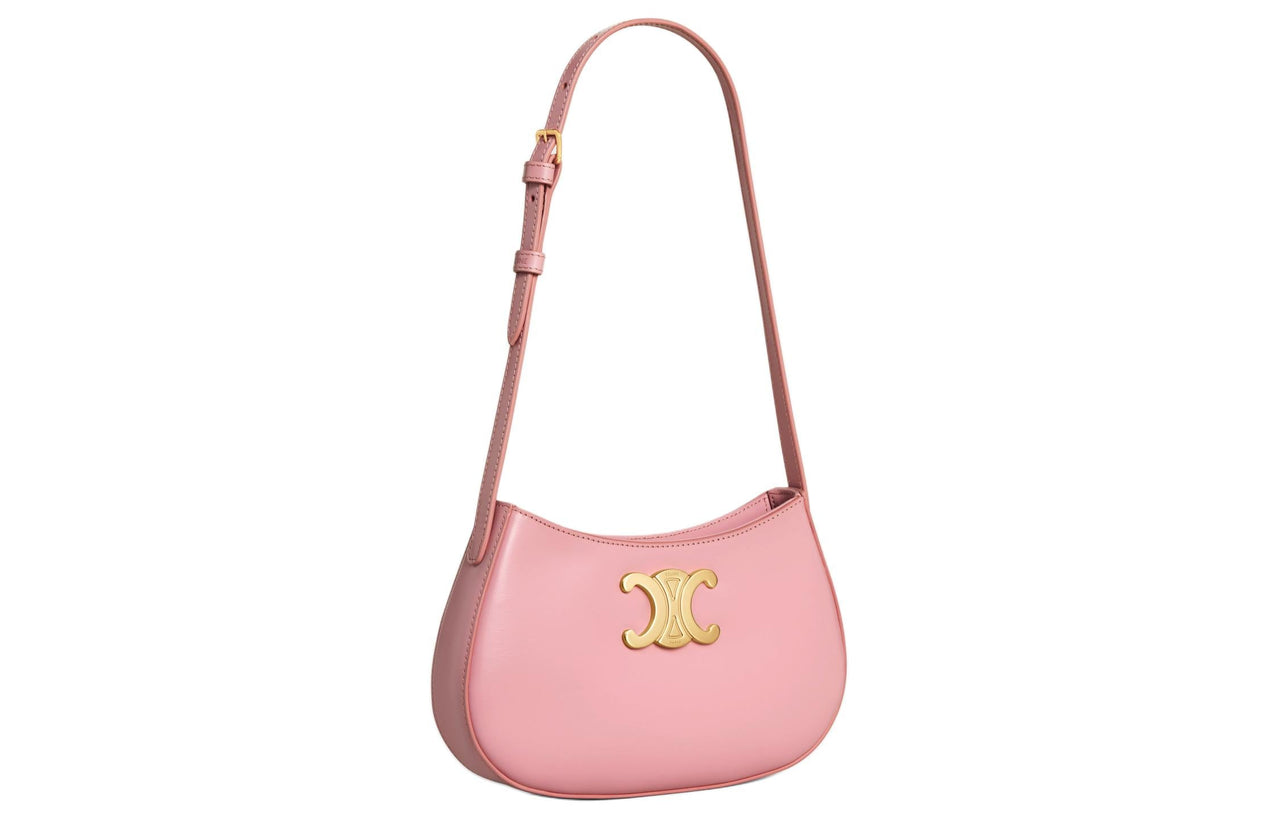CELINE Cow Leather Handbag Shoulder Bag Women's Rose