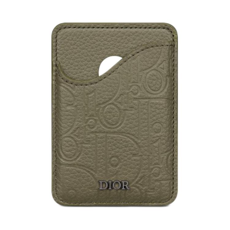 DIOR Gravity Print Effect Leather Cow Leather Card Holder Men's Khaki