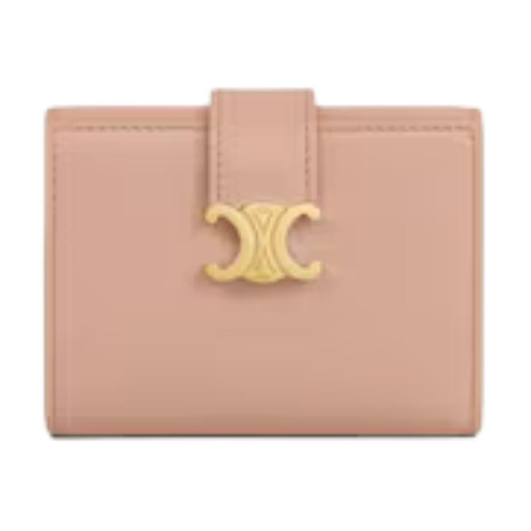 CELINE Cow Leather Wallet Women's Pink