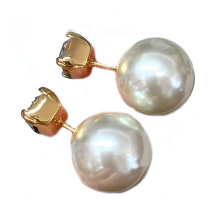DIOR Metal Resin Pearl Crystal Stud Earrings Women's Gold
