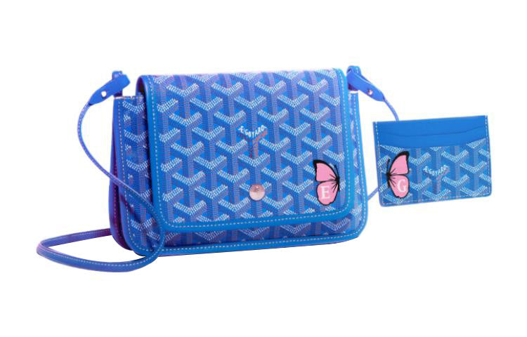 GOYARD Plumet Calfskin With Canvas Dog's Teeth Shoulder Bag Crossbody Bag Regular Women's Blue
