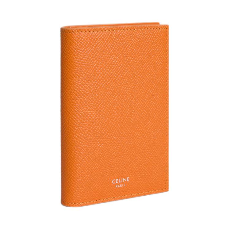 CELINE Calfskin Card Holder Unisex Orange