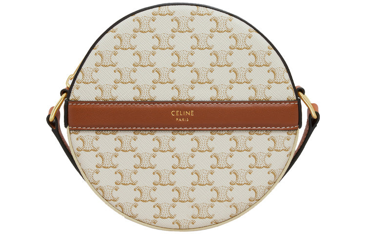 CELINE Canvas With Lambskin Round Cake Bag Shoulder Bag Crossbody Bag Women's White