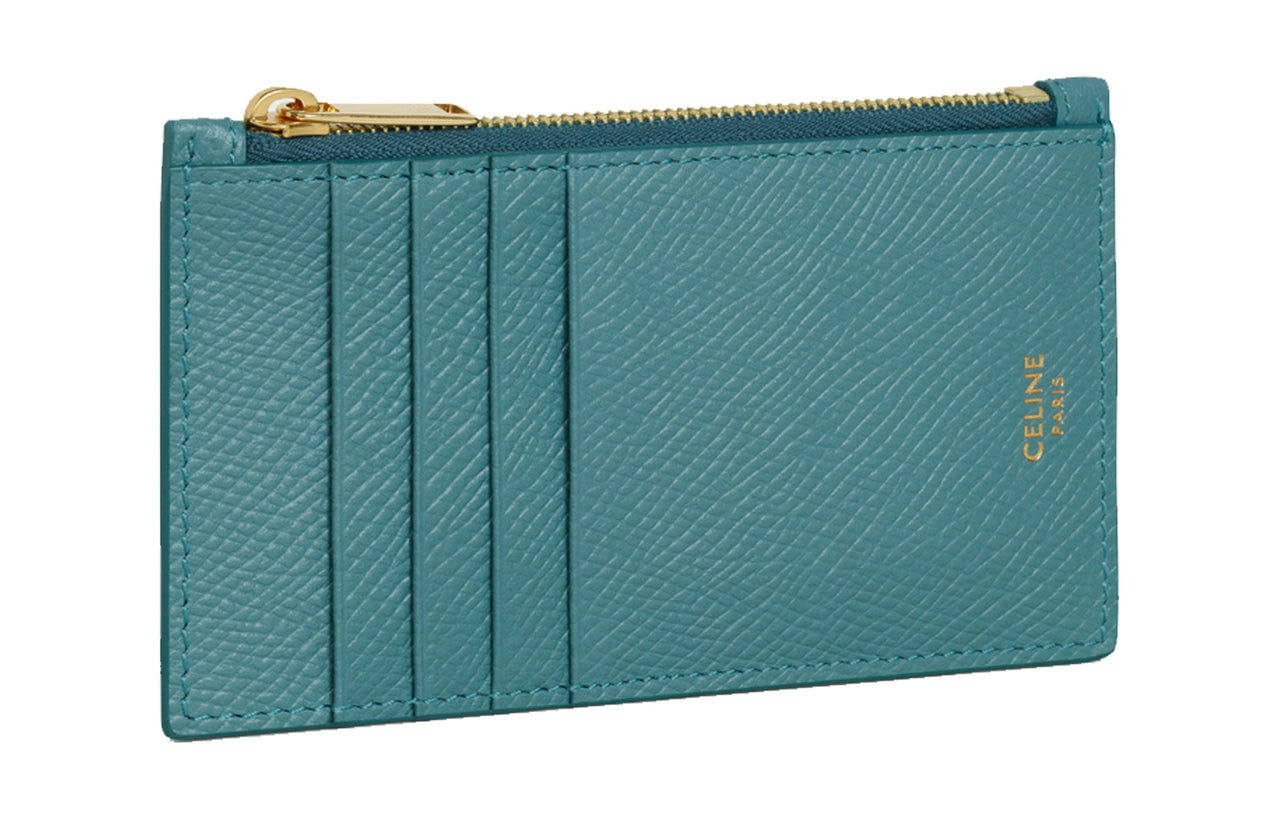 CELINE Cow Leather Card Holder Women's Blue Green