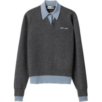MIU MIU Cashmere Wool Polo Gray/Blue Cashmere