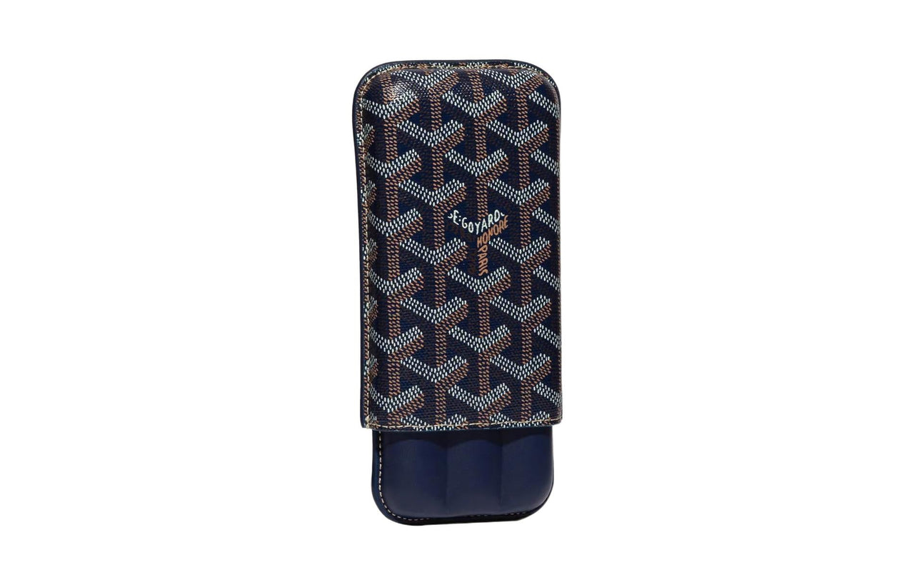 إكسسوارات صندوق سيجار GOYARD Churchill Canvas With Calfskin Dog's Teeth للجنسين باللون الأزرق البحري