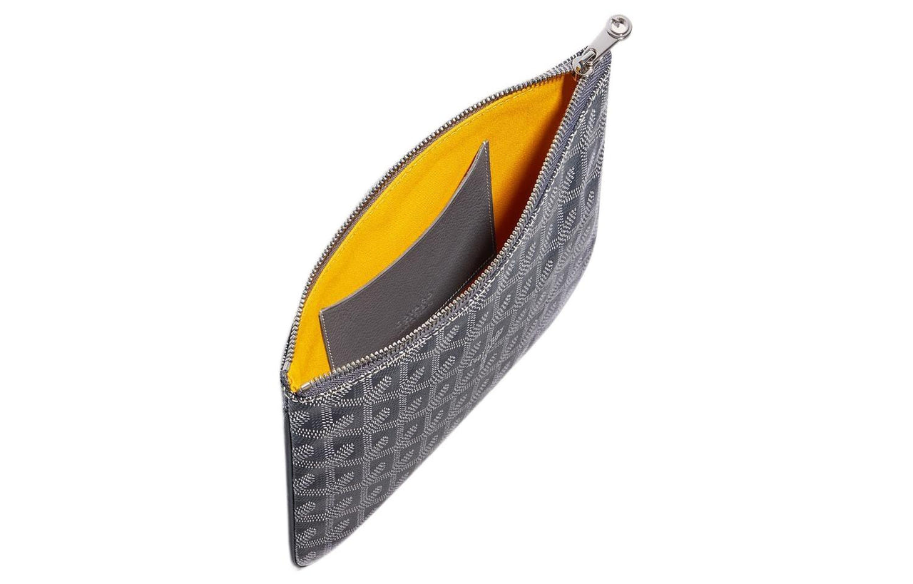 GOYARD SENAT Canvas With Leather Toiletry Bags Storage Bags Clutches Small Size Unisex Gray