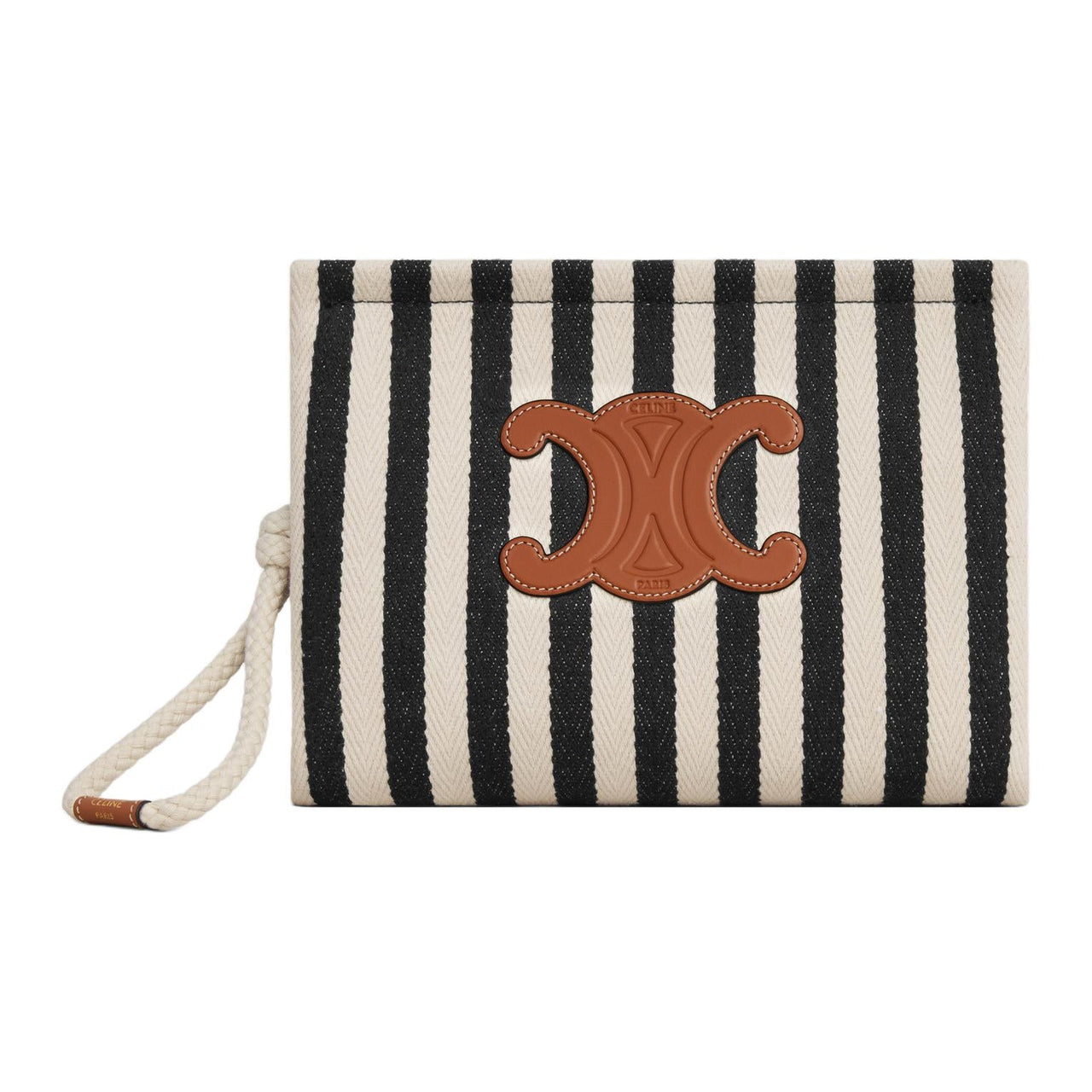 CELINE Fabric With Calfskin Clutch Women's Black & White