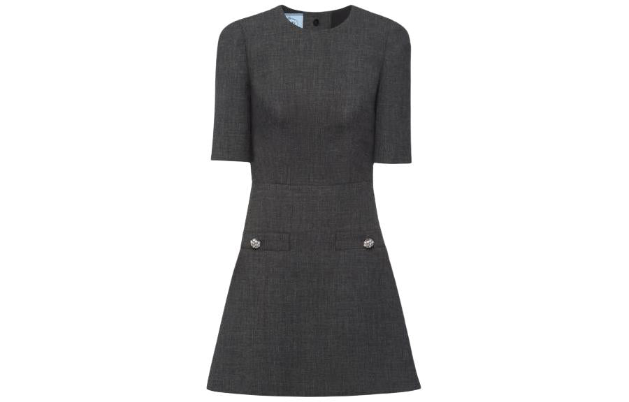 PRADA Button embellished Virgin Wool Mini Dress