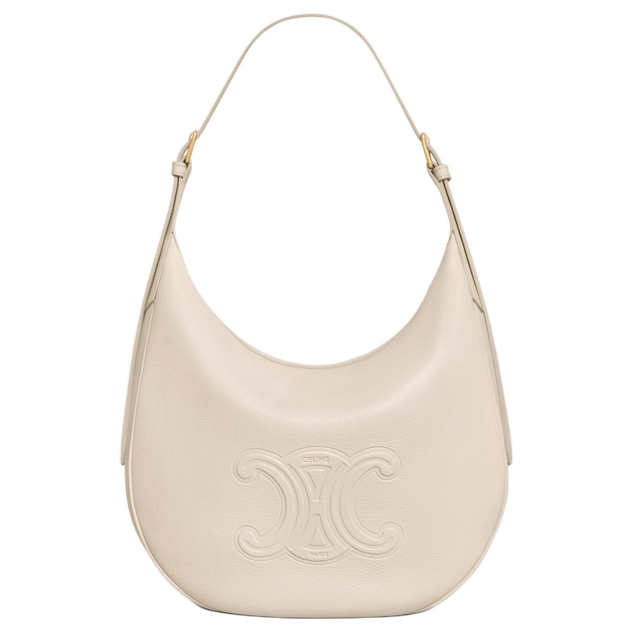 CELINE Calfskin One Shoulder Handbag Medium Size Women's Light Beige