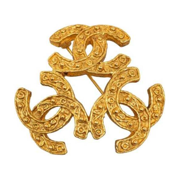 CHANEL 1994 Plated Triple Cc Costume Brooch