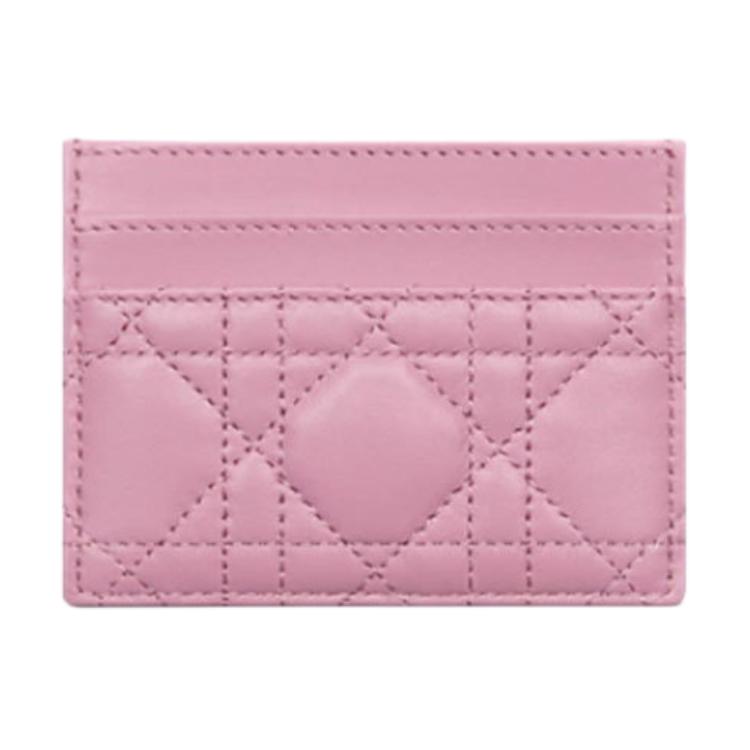 DIOR Sheepskin Card Holder Women's Hydrangea Pink