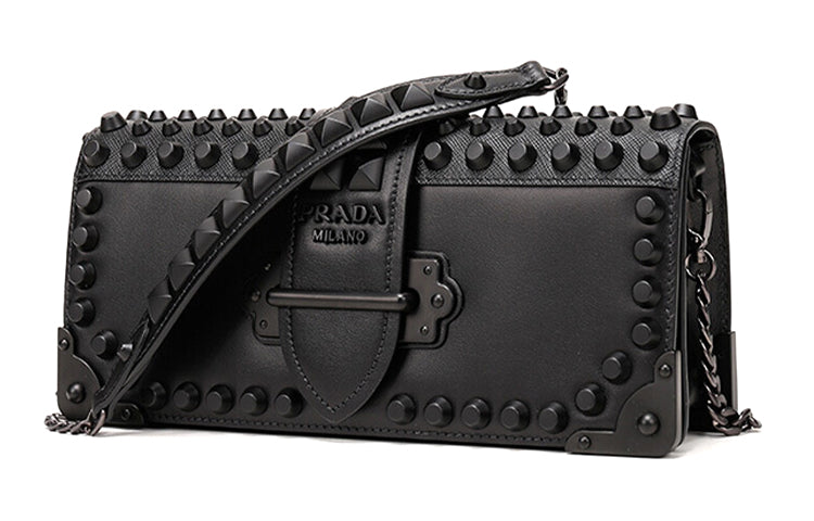 PRADA Cow Leather Shoulder Bag Women's Black