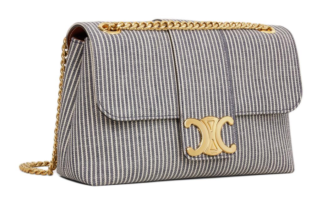 CELINE Fabric Handbag Shoulder Bag Crossbody Bag Medium Size Women's Marine Blue