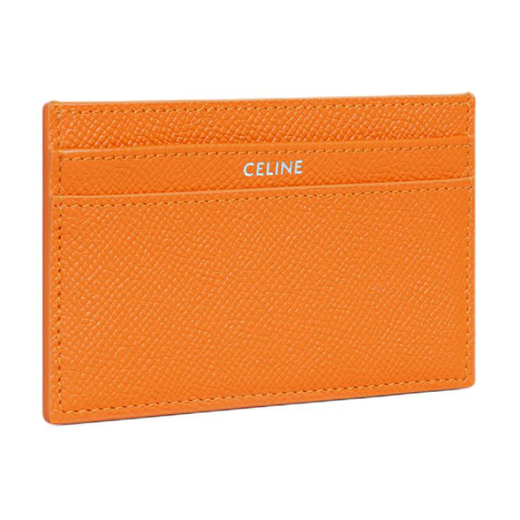 CELINE Cow Leather Card Holder Medium Size Men's Neon Orange
