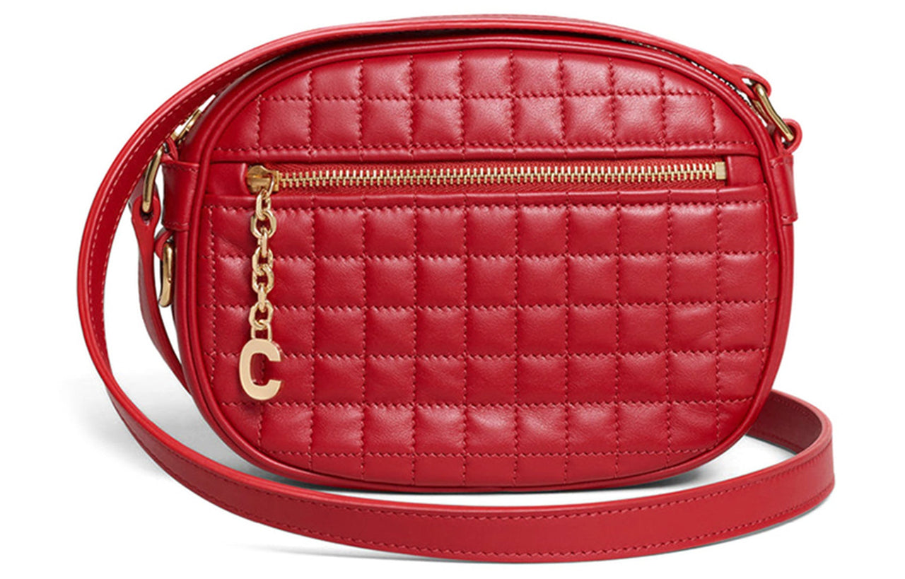 CELINE Calfskin Small Square Camera Bag Shoulder Bag Crossbody Bag Small Size Women's Red