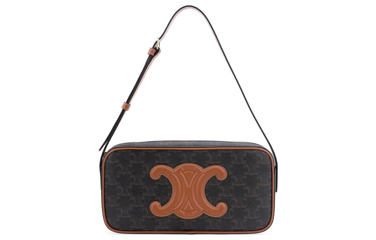 CELINE Cuir Triomphe Fabric With Cow Leather Camera Bag, Messenger Bag, Crossbody Bag, Shoulder Bag Women's Tawny