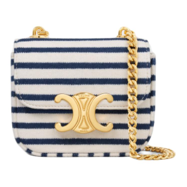 CELINE Claude Fabric Shoulder Bag Mini Women's Marine Blue & Tan