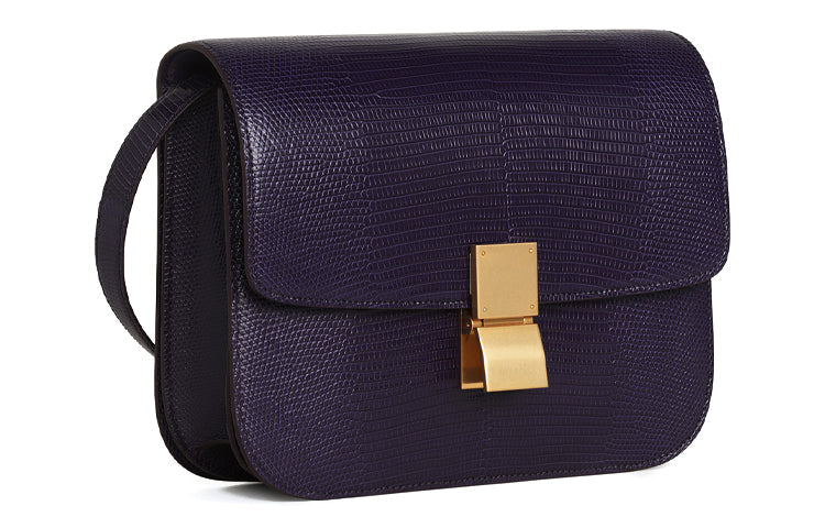 CELINE Classic Bo Lizard Skin Tofu Bag Small Square Bag Handbag Shoulder Bag Crossbody Bag Medium Size Women's Purple