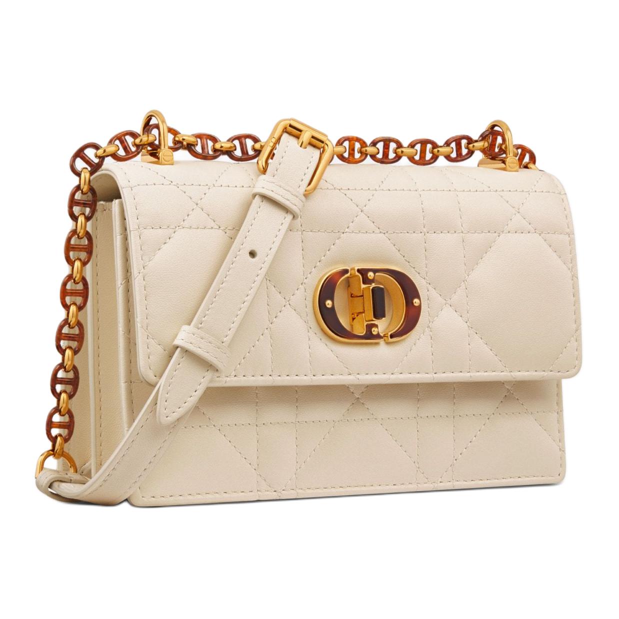 DIOR Lambskin Portable Crossbody Bag, Shoulder Bag Mini Women's Gray Ivory