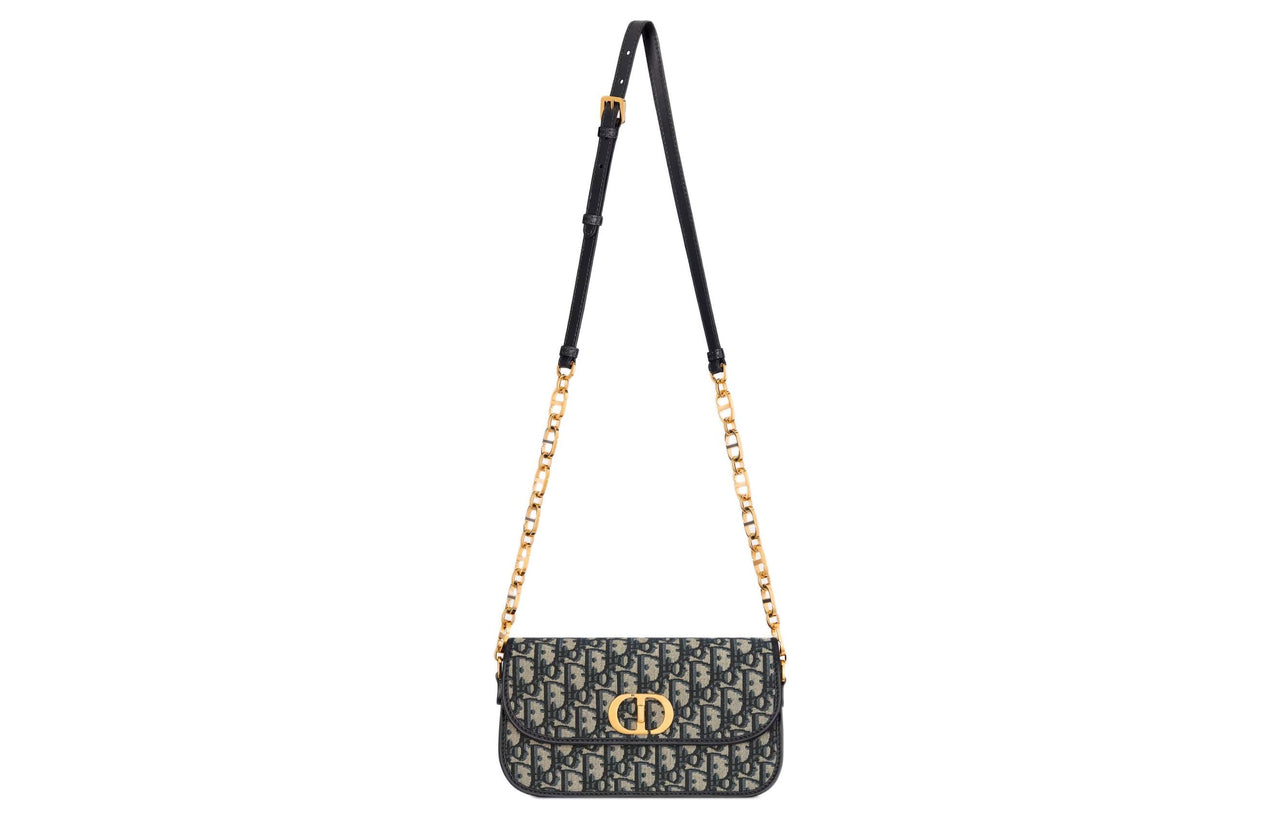 DIOR 30 Montaigne Oblique Printed Fabric Shoulder Bag Crossbody Bag Small Size Women's Blue