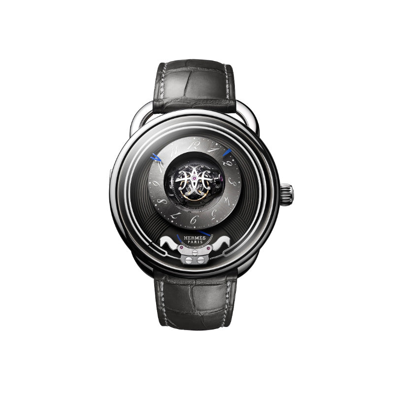 HERMES Arceau Collection Wrist Watch Manual Mechanical Movement Crocodile Leather Strap 43mm Gray Dial Men's Watches
