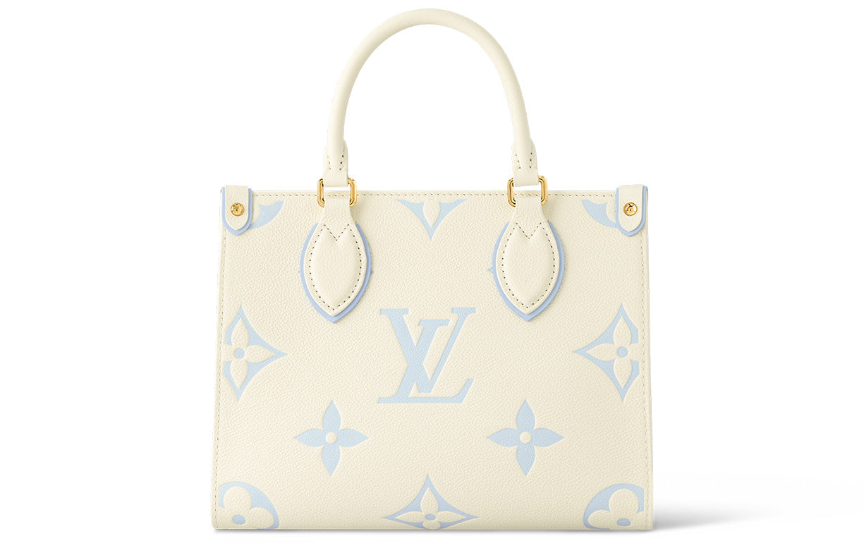 LOUIS VUITTON ONTHEGO Leather Jungle Bag Tote Shopping Bag Handbag Small Size Women's Ecru & Blue Sea Salt Cheese