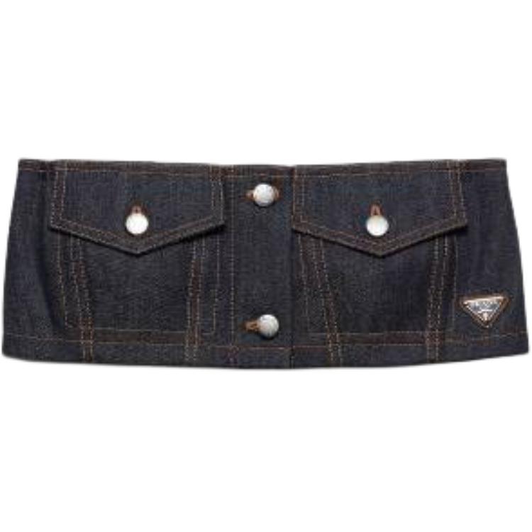 PRADA Crop Top In Selvedge Denim Strapless Top Women's Marine Blue