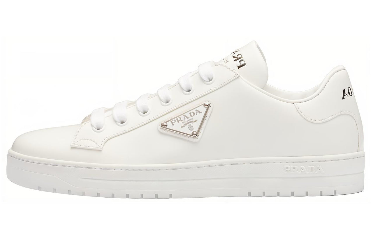 PRADA Downtown Low Top Sneakers Leather White Silver Women's