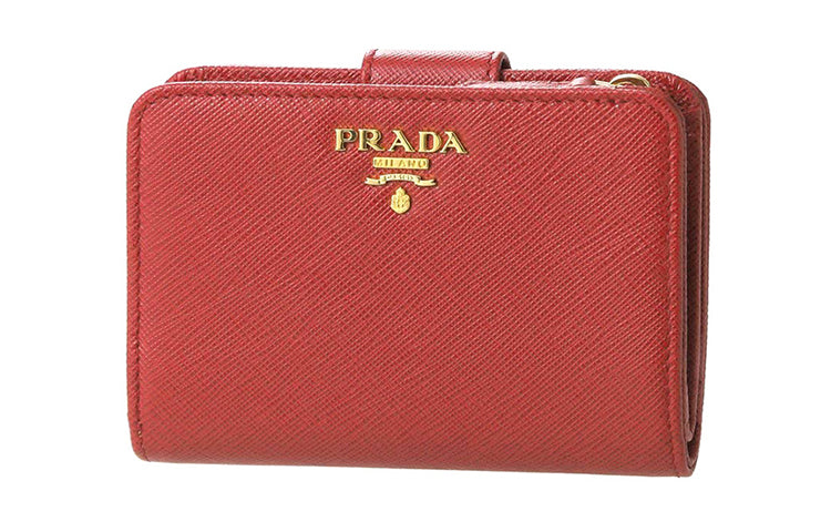 PRADA Cow Leather Clutch Wallet Women's Red