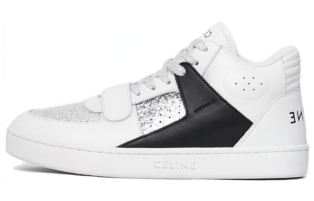 CELINE CT 02 MID Top Stylish Skateboarding Shoes Women's White Silver Black