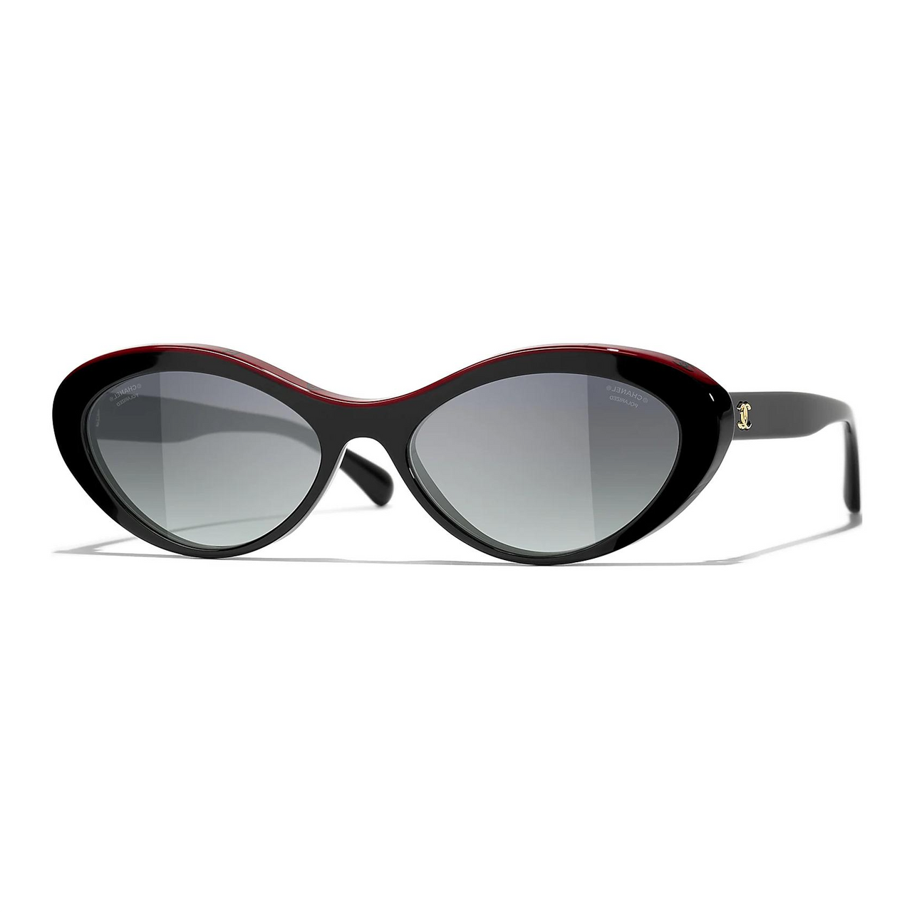 CHANEL Acetate Oval Sunglasses Women's Black Red