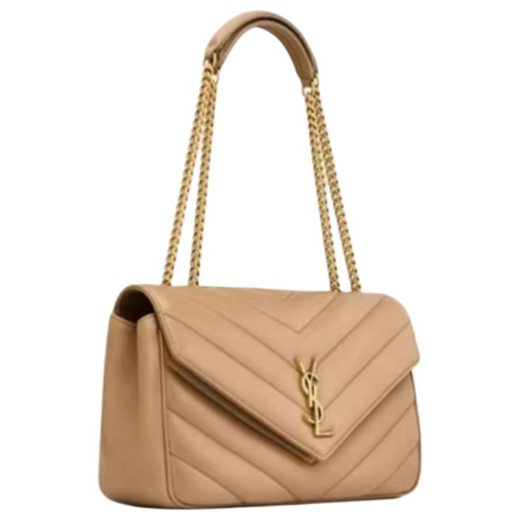 SAINT LAURENT LOULOU Sheepskin Envelope Bag Crossbody Bag Shoulder Bag Medium Size Women's Natural Brown Yellow