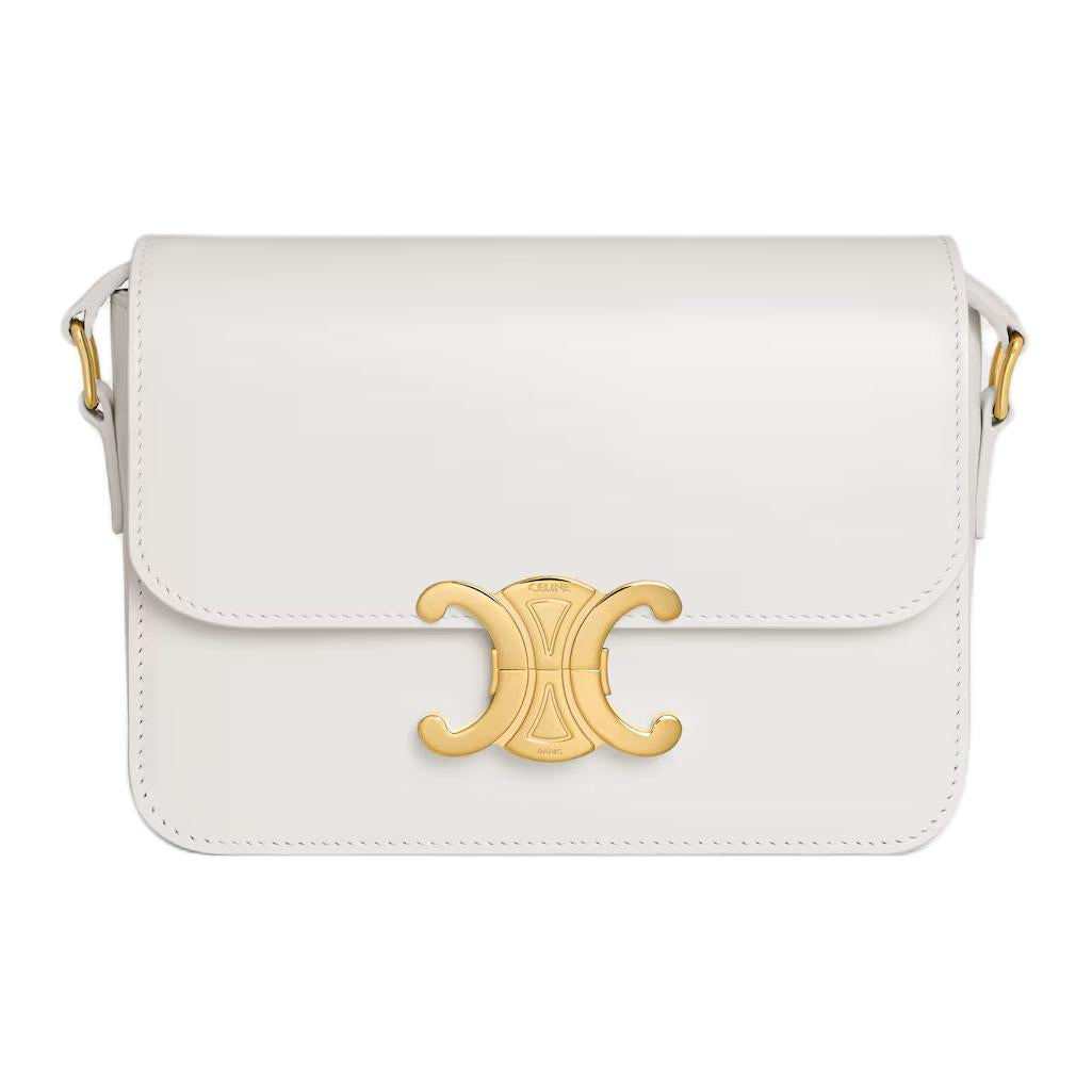 CELINE Triomphe Calfskin Shoulder Bag Women's White
