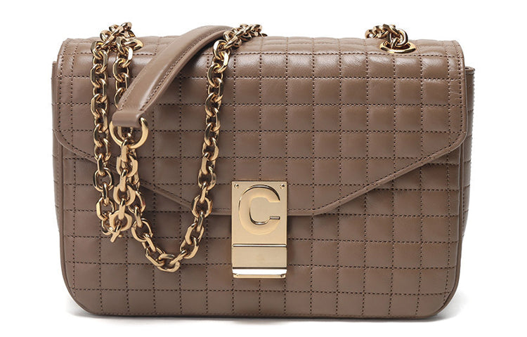 CELINE Cow Leather Chain Bag Shoulder Bag Regular Women's Light Camel