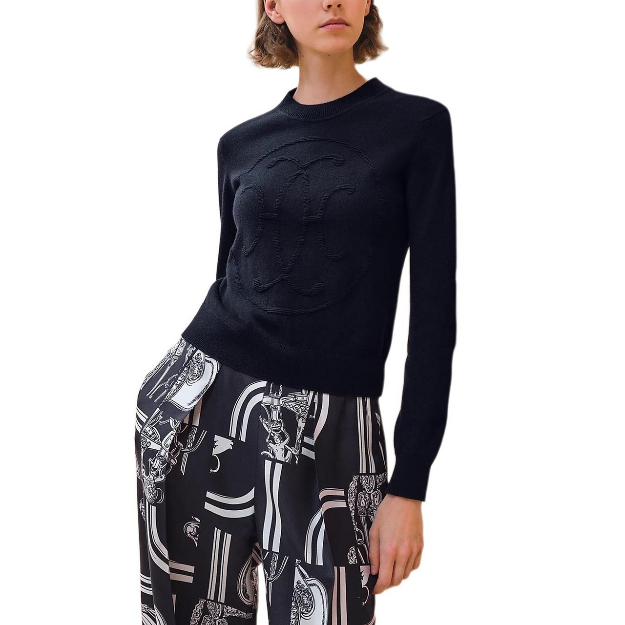 HERMES FW24 Cashmere Sweater Women's Blue Black