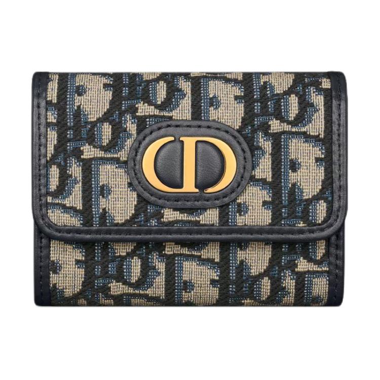 DIOR 30 Montaigne Calfskin With Cotton Wallet Women's Brown