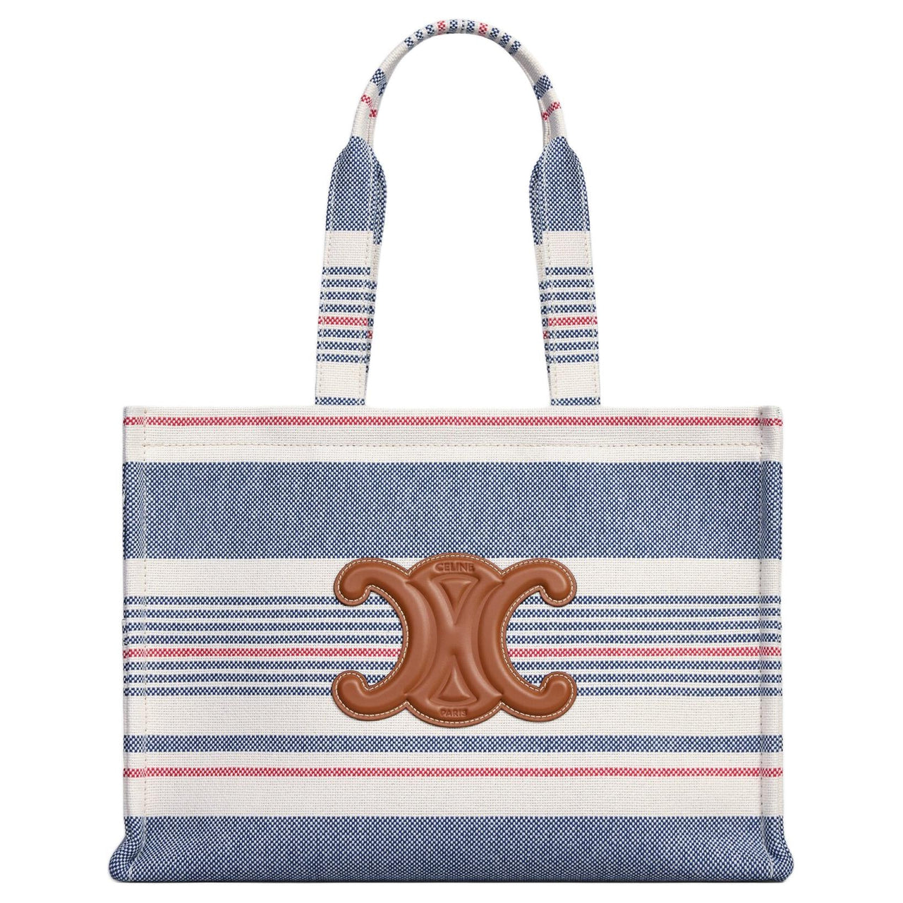 CELINE Cabas Thais Fabric With Cow Leather Trim Tote Bag, Shopping Bag, Shoulder Bag Tubas Women's Blue & Multicolor