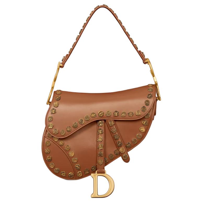 DIOR Calfskin Saddle Bags Shoulder Bags Handbags Women's Gold Brown