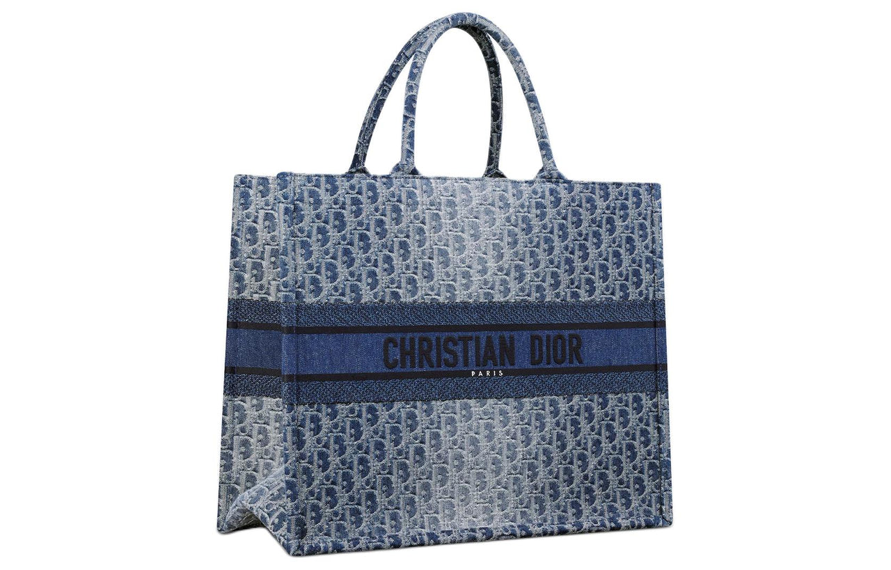 DIOR BookToteOBLIQUE Jacquard Fabric With Denim Panel Tote Bag, Shopping Bag, Handbag Tubas Women's Blue