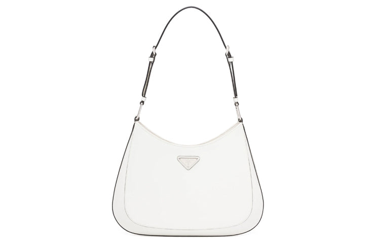 PRADA Cleo Shiny Leather Shoulder Bag Women's White