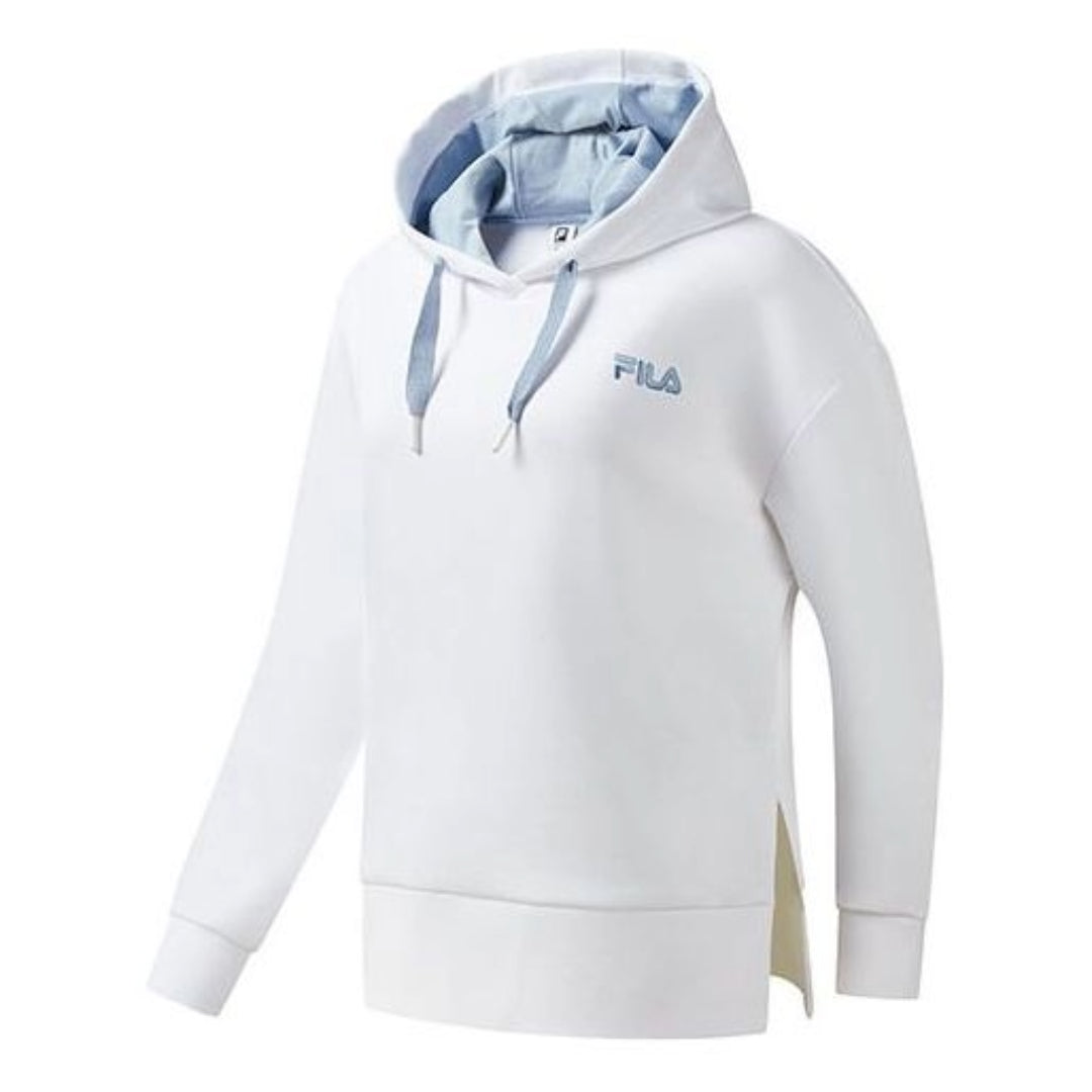 (WMNS) FILA Athletics Split Hem Asymmetric Hoodie 'White Blue' A11W111242F-WT